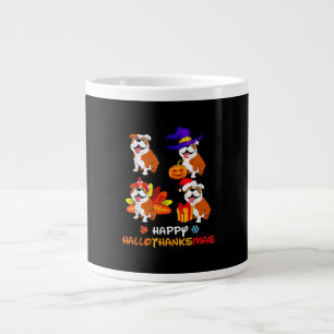 Bulldog Halloween And Merry Christmas Happy Hallot Large Coffee Mug