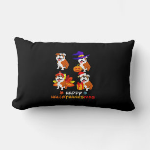 Bulldog Halloween And Merry Christmas Happy Hallot Lumbar Pillow