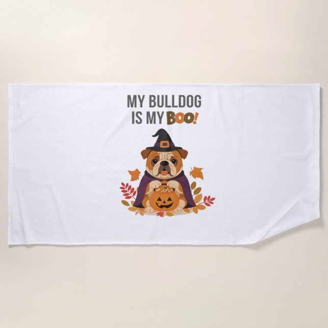 Bulldog Halloween Costume  My Bulldog is My Boo Do Beach Towel (Front)