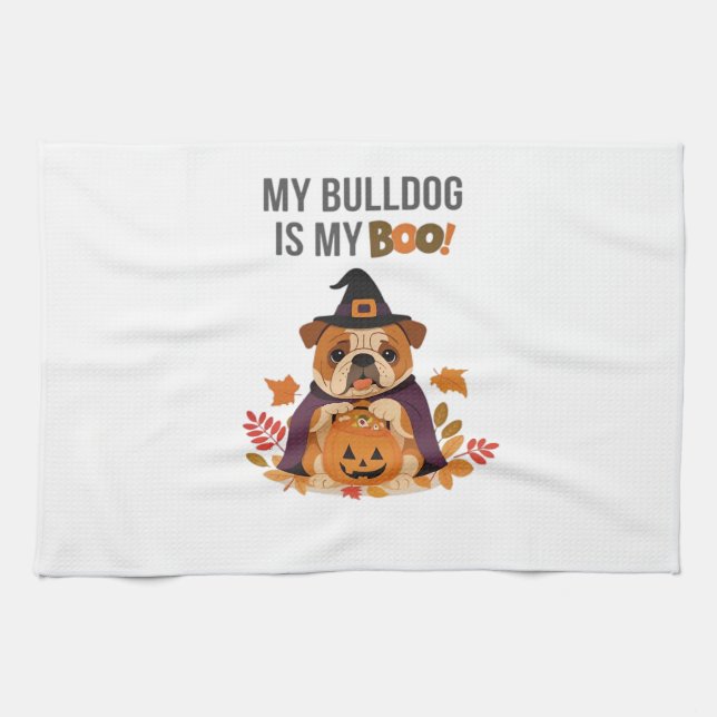 Bulldog Halloween Costume  My Bulldog is My Boo Do Kitchen Towel (Horizontal)