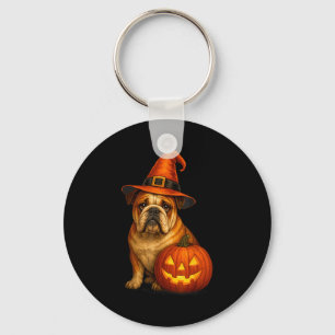 Bulldog Halloween Dog Witch Pumpkin Design Thanksg Keychain