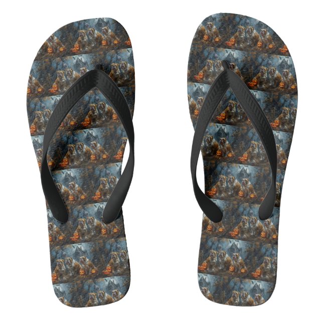 Bulldog Halloween Night Doggy Delight Flip Flops (Footbed)