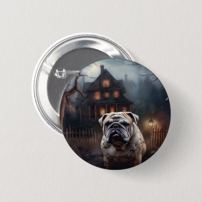 Bulldog Halloween Scary  2 Inch Round Button (Front & Back)