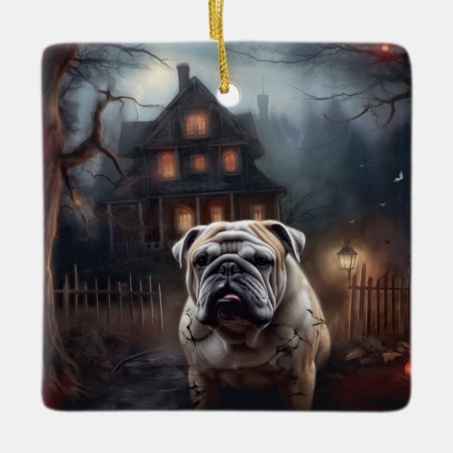 Bulldog Halloween Scary  Ceramic Ornament (Front)