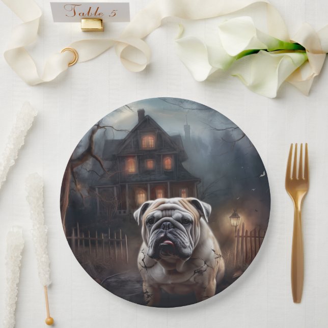 Bulldog Halloween Scary  Paper Plate (Wedding)