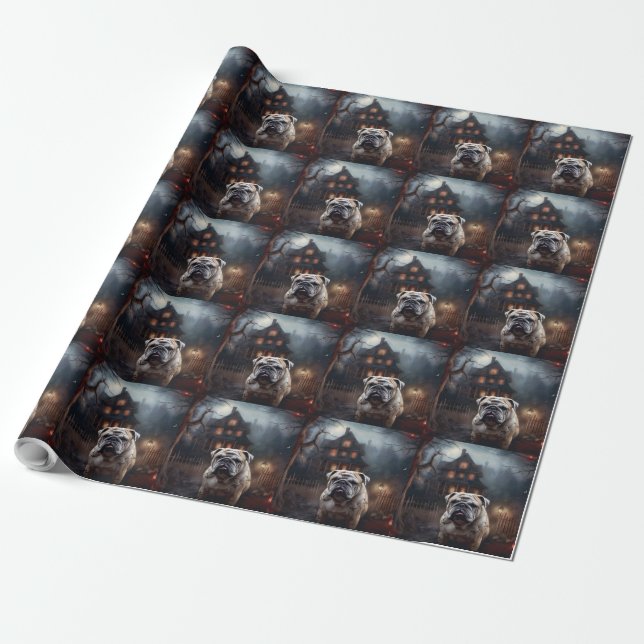 Bulldog Halloween Scary  Wrapping Paper (Unrolled)