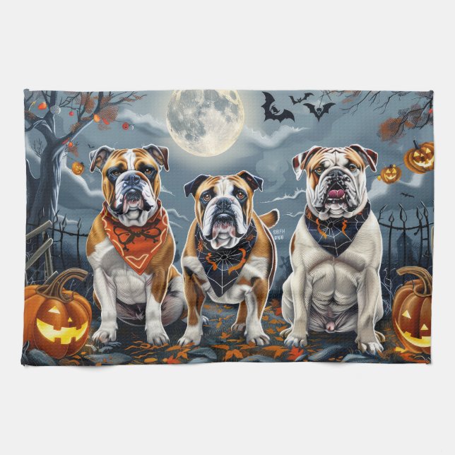Bulldog Halloween Spooky Kitchen Towel (Horizontal)