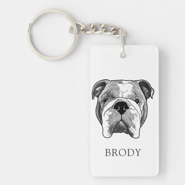 Bulldog Hand Drawing Personalized Keychain (Front)