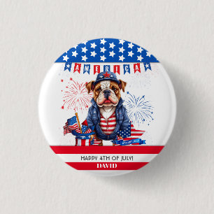 Bulldog Happy 4Th Of July America Independence Day 1 Inch Round Button