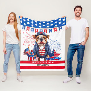 Bulldog Happy 4Th Of July America Independence Day Fleece Blanket