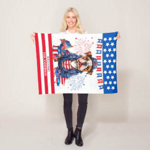 Bulldog Happy 4Th Of July America Independence Day Fleece Blanket