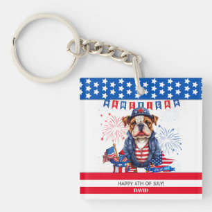 Bulldog Happy 4Th Of July America Independence Day Keychain