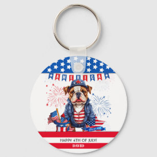 Bulldog Happy 4Th Of July America Independence Day Keychain