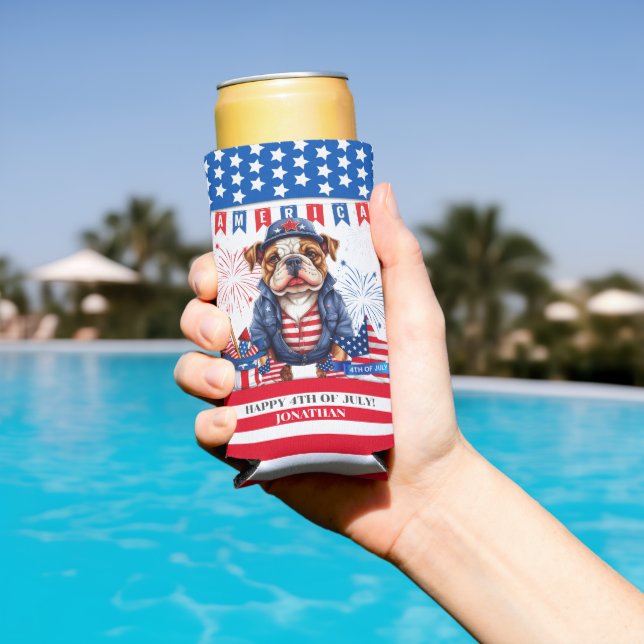 Bulldog Happy 4Th Of July America Independence Day Seltzer Can Cooler (In Situ Pool)