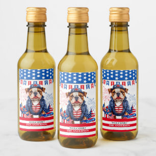 Bulldog Happy 4Th Of July America Independence Day Wine Label