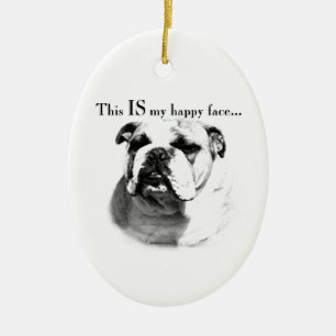 Bulldog Happy Face Ceramic Ornament