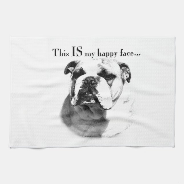 Bulldog Happy Face Kitchen Towel (Horizontal)