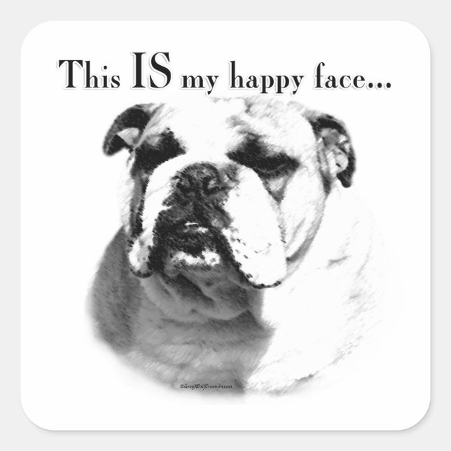 Bulldog Happy Face Square Sticker (Front)