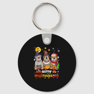 Bulldog happy hallothanksmas dog lover christmas keychain