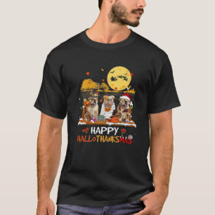 Bulldog Happy Hallothanksmas Halloween Thanksgivin T-Shirt