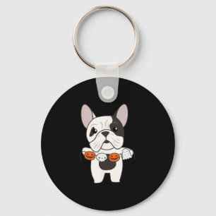 Bulldog Happy Halloween Pumpkin Dogs Halloween Keychain
