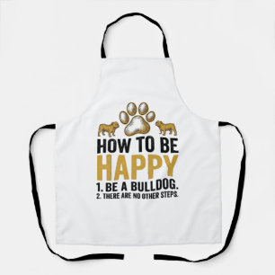 Bulldog Happy Quote Vintage Engraving Dog Lover De Apron