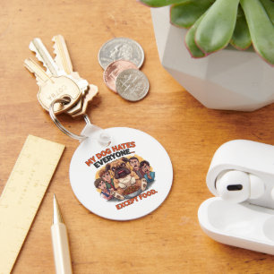 Bulldog Hates Everyone Except Food Humour Keychain