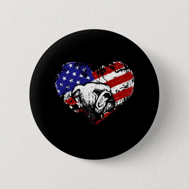 Bulldog heart 2 inch round button (Front)