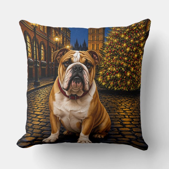 Bulldog Holiday  Throw Pillow (Front)