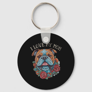 Bulldog I Love My Mom Dog Tattoo  Keychain