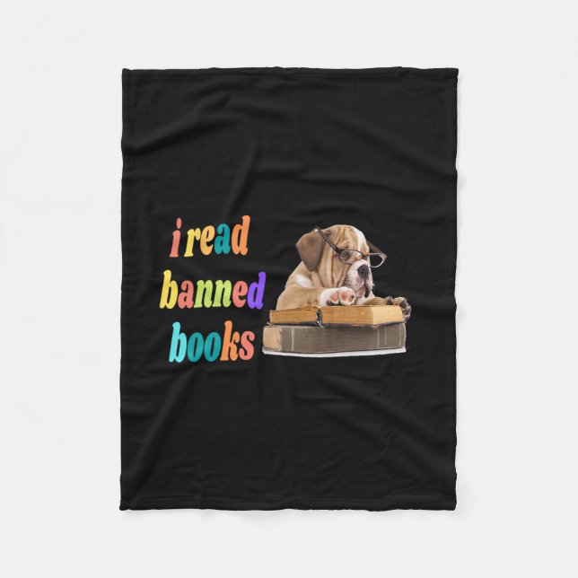 Bulldog I Read Banned Books  Fleece Blanket (Front)