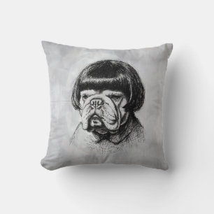 Bulldog In a Wig (Style 1) Fine Art Throw Pillow