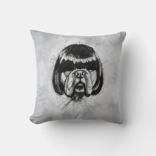 Bulldog In a Wig (Style 4) Fine Art Throw Pillow