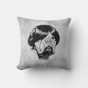Bulldog In a Wig (Style 5) Fine Art Throw Pillow