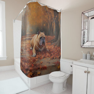 Bulldog in Autumn Leaves Fall Inspire 