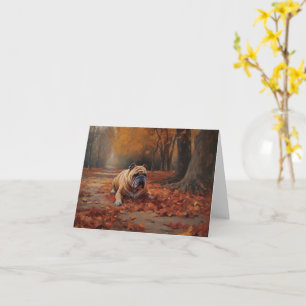Bulldog in Autumn Leaves Fall Inspire Card