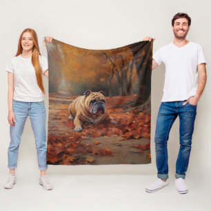 Bulldog in Autumn Leaves Fall Inspire Fleece Blanket