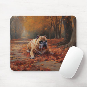 Bulldog in Autumn Leaves Fall Inspire  Mouse Pad