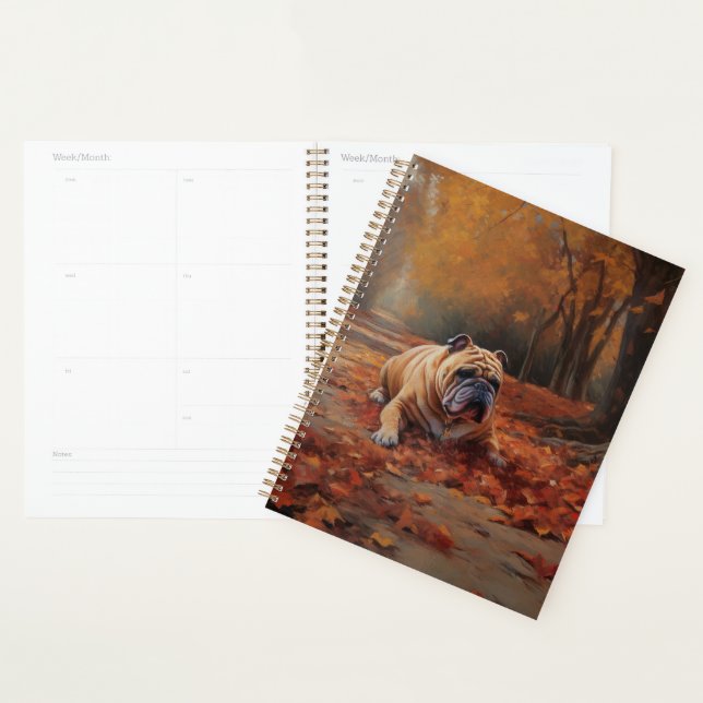Bulldog in Autumn Leaves Fall Inspire  Planner (Display)