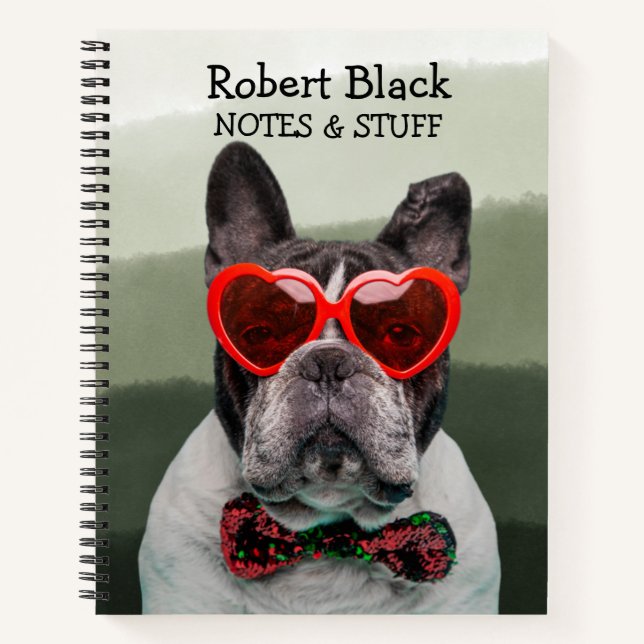 Bulldog in heart glasses and bow tie  notebook (Front)
