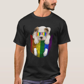 Bulldog In Pocket Rainbow Trans Gay LGBT Pride Ani T-Shirt