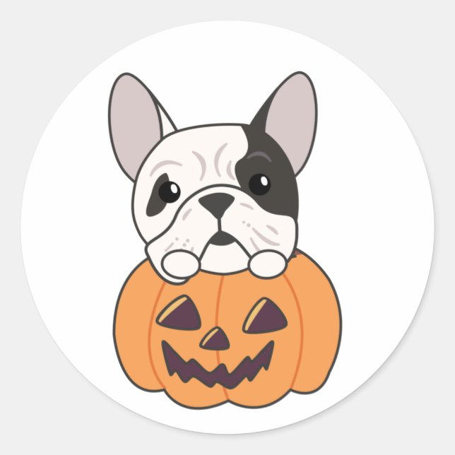 Bulldog In Pumpkin Cute Dogs Happy Halloween Class Classic Round Sticker (Front)