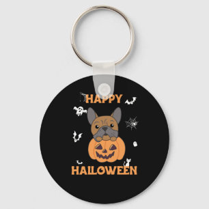 Bulldog In Pumpkin Cute Dogs Happy Halloween Keychain