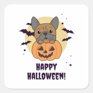 Bulldog In Pumpkin Cute Dogs Happy Halloween Square Sticker