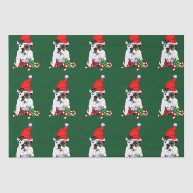Bulldog in Santa Hat Christmas Tissue Paper (Front)