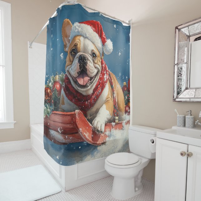 Bulldog in Sledge Let it Snow Christmas (In Situ)