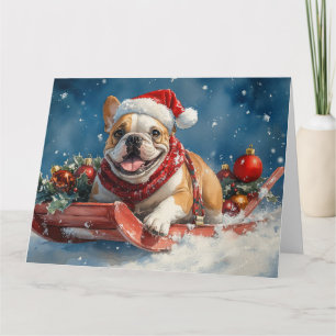 Bulldog in Sledge Let it Snow Christmas Card