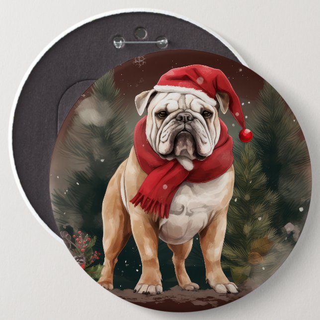 Bulldog in Snow Christmas 6 Inch Round Button (Front & Back)