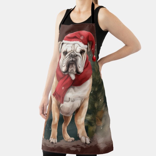 Bulldog in Snow Christmas Apron (Insitu)