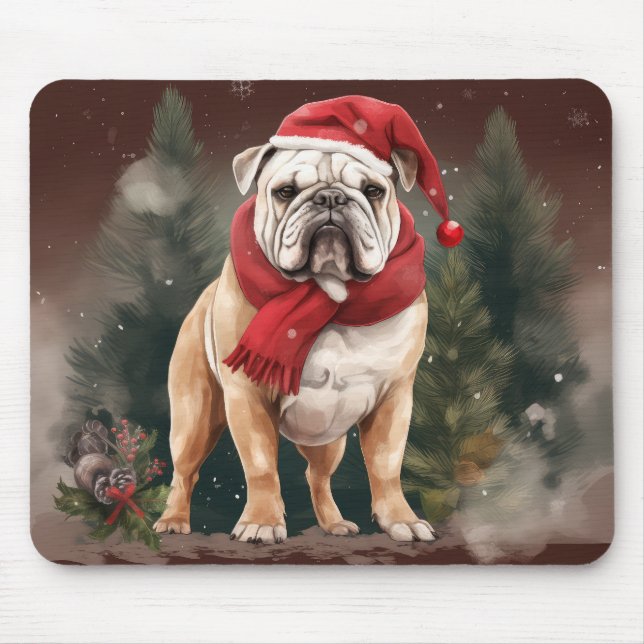 Bulldog in Snow Christmas Mouse Pad (Front)